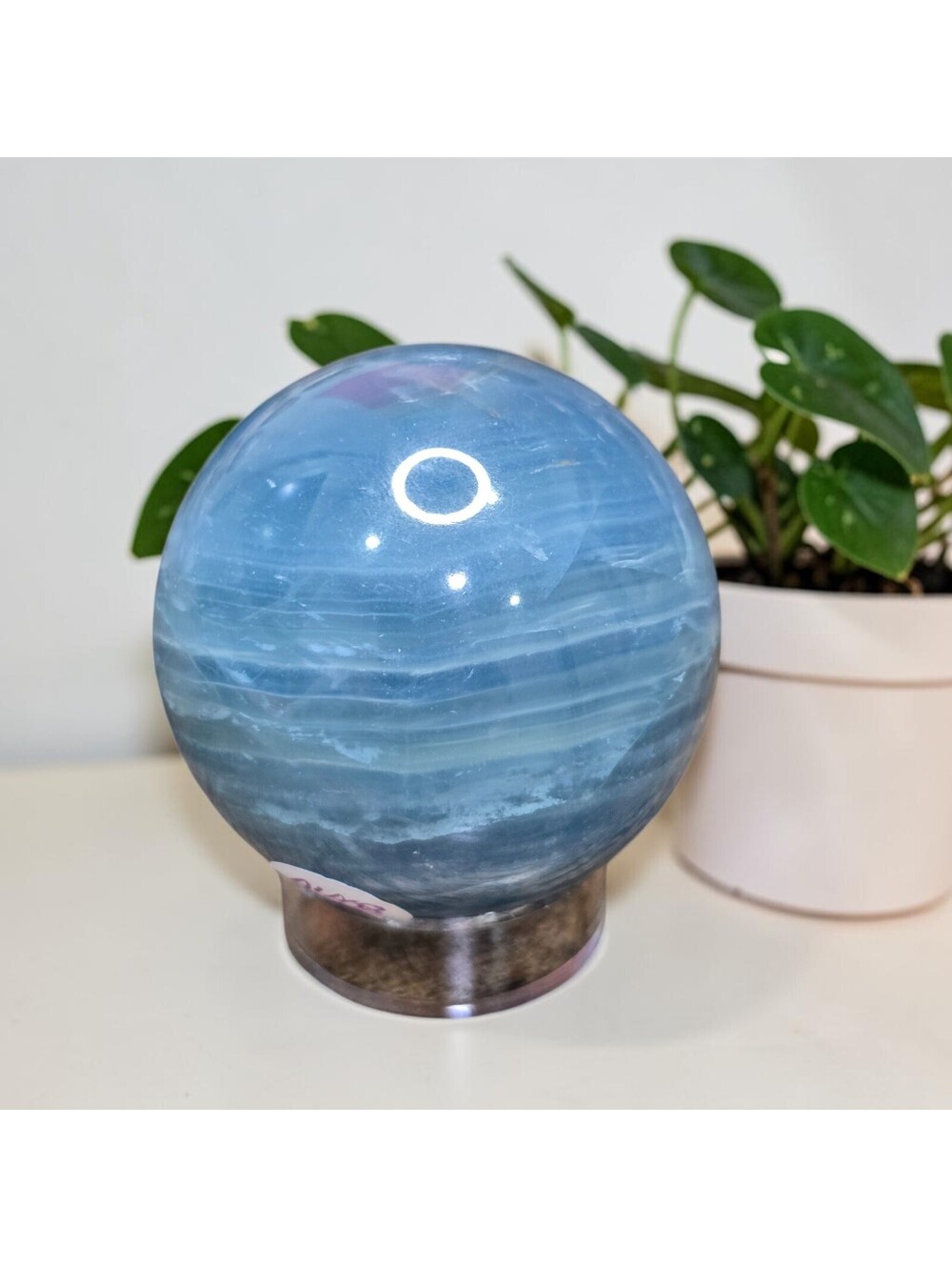 A408. Rare Blue Onyx Natural Crystal Sphere Orb